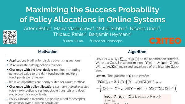 Maximizing the Success Probability of Policy Allocations in Online Systems